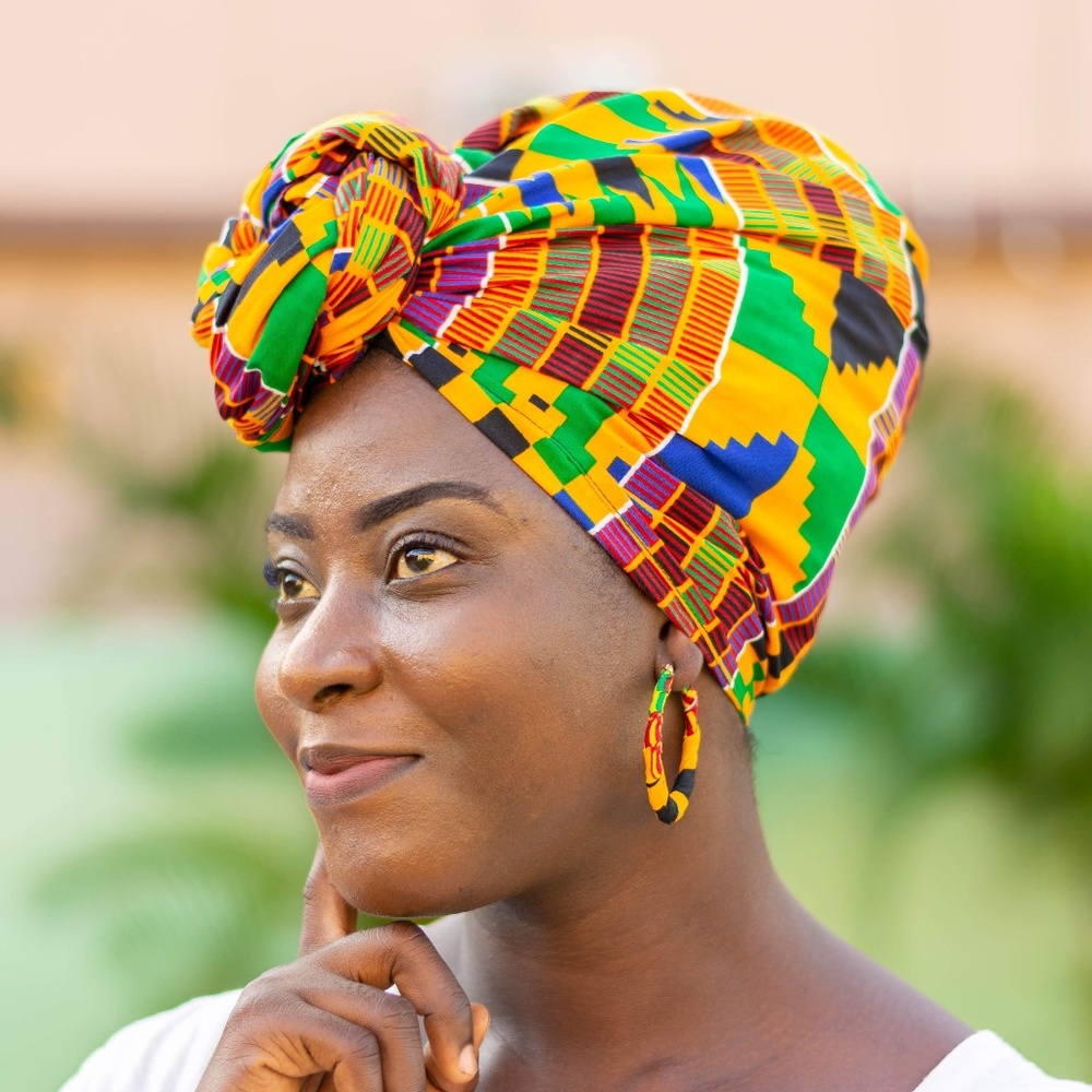 Matching Africa Kente Wrap & Small Earrings - K3